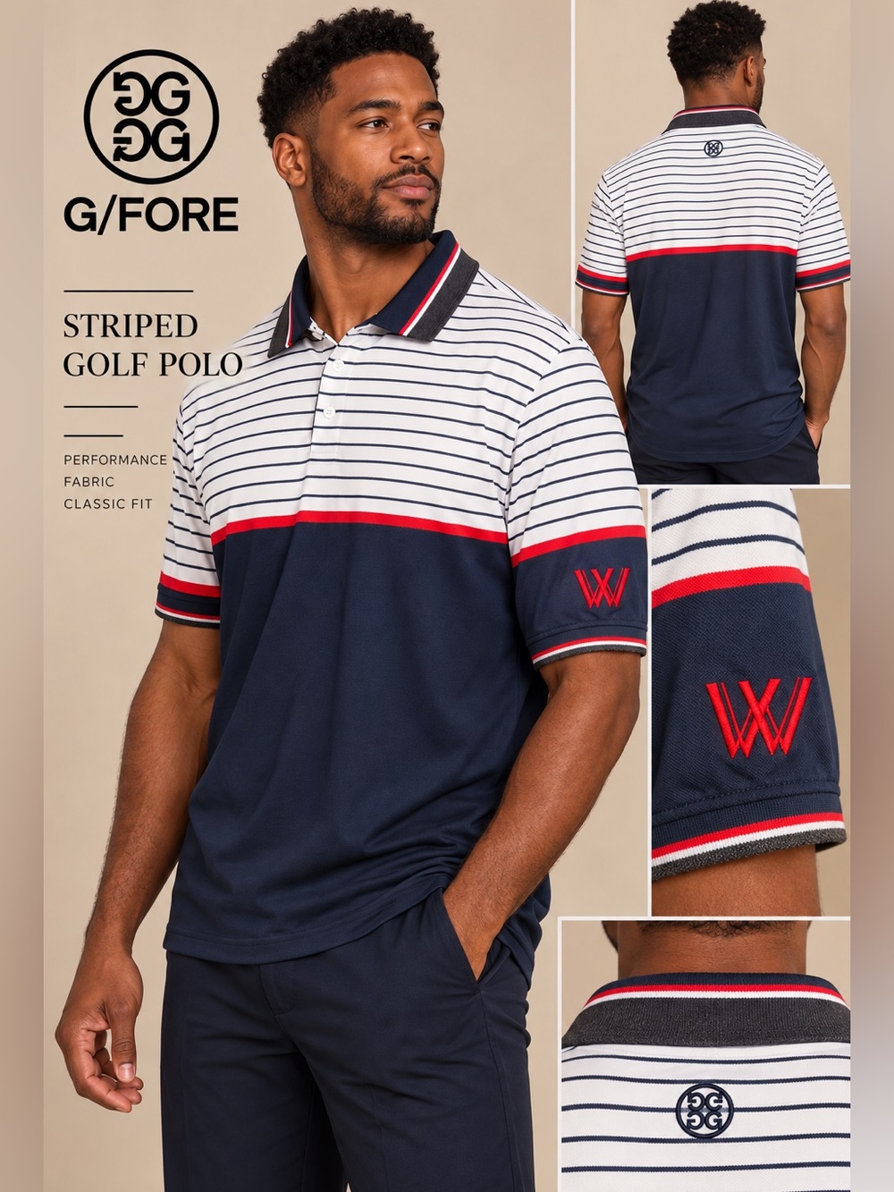 G/FORE Striped Colorblock Golf Polo Shirt Navy Red White Men’s XL